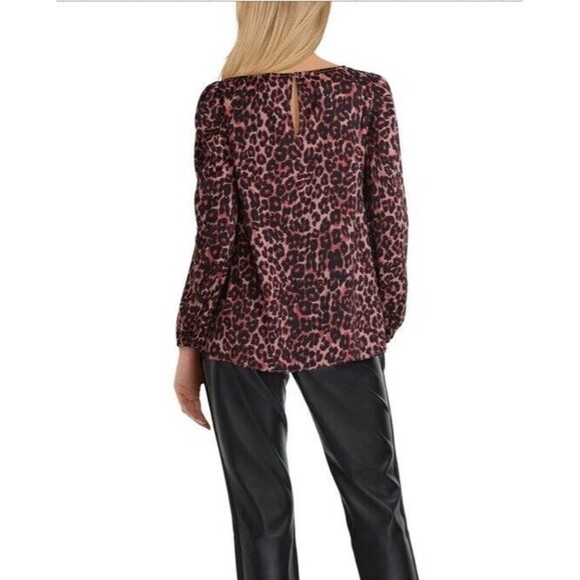 Gigi Parker Top Blouse Burlwood Leopard Boatneck Puffy Long-Sleeve Casual XL NEW - Picture 2 of 12